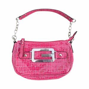 Vintage GUESS Y2K Crocodile Embossed Pink Leather Shoulder Bag